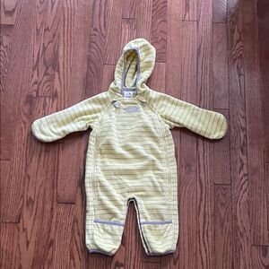The North Face Yellow and Gray Striped Fleece Winter Onesie Infant Sz 3-6 Months